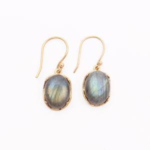 Boucles d'oreilles en pierres précieuses lisses Labradorite naturelle Boucles d'oreilles crochet tendance en laiton plaqué or rose - Product Image 1