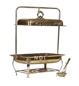 Calentador de comida de diseño martillado hecho a mano, plato de frotamiento de Buffet, plato de frotamiento de servidor de alimentos de estilo lujoso con soporte para colgar - Product Image 1