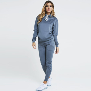 Conjunto de dos piezas de sudadera gruesa y polar para mujer, venta al por mayor, chándales personalizados de manga larga, traje para correr, 2021 - Product Image 3