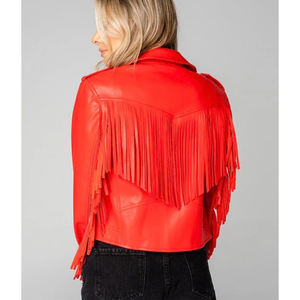 Chaqueta de cuero de tela sólida de estilo occidental para mujer con volantes tamaño XS cierre de cremallera - Product Image 2