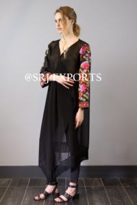 Premium Ethnique Boho Floral Noir Sheer Vintage Style Suzani Brodé Dentelle Georgette Veste Relax Fit Beach 6XL Fringe Sleeve - Product Image 2