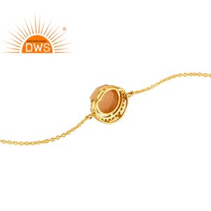 Pulsera de plata con piedra lunar de melocotón y circonia blanca para mujer, joyería chapada en oro de 18k 925, fabricante de joyería - Product Image 3