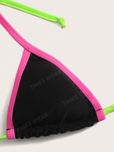 2022 Wholesale Summer Custom Printed and Embroidery Contrast Binding Triangle Tie Side Bikini Swimsuit - Product Image 4