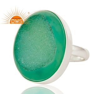925 Sterling Fine <b>Silver</b> <b>Ring</b> Jewelry Manufacturer Green Druzy Agate Gemstone <b>Ring</b> <b>Chunky</b> Designer Jewelry Supplier - Product Image 2