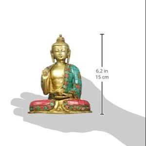 西藏Abhaya Buddha偶像印度装饰仿古黄铜雕像中国sakyuni佛教石作品礼物佛教神药