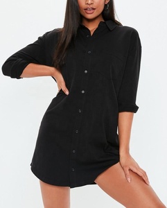 Blusa ajustada personalizada para mujer, minivestido para mujer, <span class=keywords><strong>camisa</strong></span> de Jersey sexy <span class=keywords><strong>negra</strong></span> de <span class=keywords><strong>manga</strong></span> <span class=keywords><strong>larga</strong></span> con botones - Product Image 3