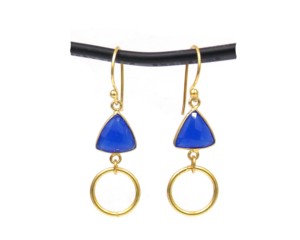 Blue Chalcedony Natural Multi Gemstone Brass Sterling Silver Handmade Trendy Trillion Shape Hoop Birthstone Boho <b>Earring</b> 18K - Product Image 1