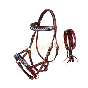 Brida de caballo de cuero ajustable y cabestro en varios tamaños para carreras de caballos - Product Image 1