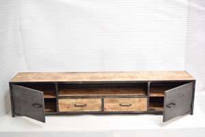 Support TV en bois de manguier massif de Style industriel d'inspiration française deux tiroirs planche basse en fer pour chambre à coucher maison salon unité de ferme - Product Image 3