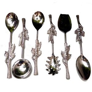 Aluminum Leaf Handle Serving Stainless Steel Serving Fancy Kitchen <b>Canister</b> Utensil <b>Set</b> Silver Kitchen <b>Canister</b> <b>Set</b> - Product Image 3