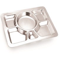 Plateau alimentaire en acier inoxydable, avec séparation rectangulaire, 6 compartiments, assiette à aliments, ustensiles de cuisine/Restaurant, pour la cantine et l'école, 1 pièce