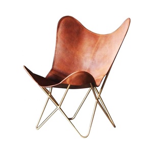 Chaise Vintage en cuir pu à rabat, chaise papillon en cuir de Tan, housse et chaise classiques de fabrication indienne, facile à assembler - Product Image 1