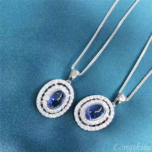 Clásico de joyería de piedras preciosas de zafiro azul y diamante Natural de lujo de las Mujeres 18K collar de oro - Product Image 2