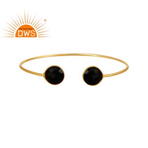 Bracelet de pierre précieuse, en Onyx noir, à facettes, plaqué or, argent 925, vente en gros de bijoux - Product Image 1