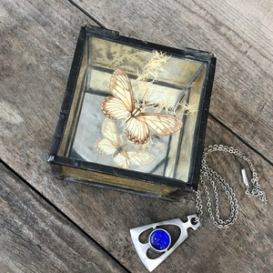 Vintage Square Glass / Metal / <b>Mirror</b> / Dried Butterfly Jewelry / Trinket <b>Box</b> - Product Image 1