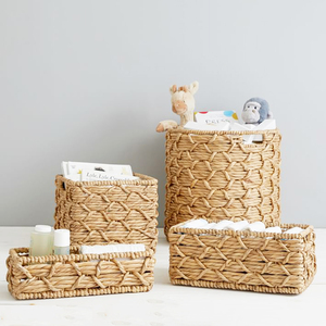 Ensemble de 4 paniers de rangement en jacinthe d'eau faits à la main, écologiques, en rotin tressé, pour vêtements - Prix abordable - Product Image 1