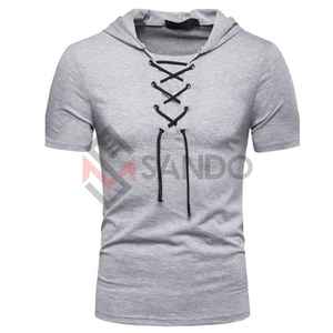 T-shirt à capuche tricoté pour homme de haute qualité avec logo personnalisé vierge, col doux et confortable, motif uni pour l'été - Product Image 6