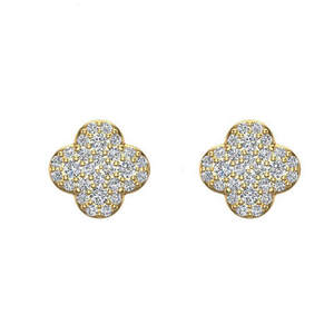 Pendientes de Diamantes Reales con Diseño de Trébol de Cuatro Hojas Floral, con Tecnología de Microincrustación, para Ocasiones Especiales, Oro Amarillo de 14 Quilates - Product Image 1