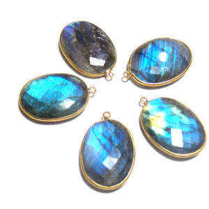 Natural <b>Labradorite</b> Gemstone With Gold Plated Handmade Single Bail Jewelry Making Components Bezel Connector - Product Image 1