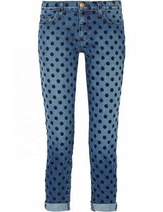 Pantalon en Denim floqué pour femmes, noir, bleu, à la mode - Product Image 3