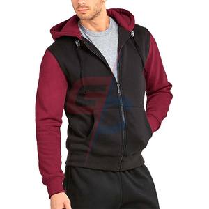 Sweat à capuche zippé-Sweat-shirt à capuche zippé en molleton bicolore épais en coton mélangé pour hommes - Product Image 1