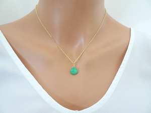 Collier en argent sterling 92.5 fait à la main avec des perles de coeur de pierre précieuse de chrysoprase naturelle 20 \ "Long plaqué or bijoux pour femmes cadeau - Product Image 3