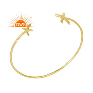 Bracelet de styliste en forme d'étoile de poisson, plaqué or, en argent sterling, manchette ouverte et ajustable, offre spéciale, - Product Image 1