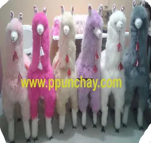 Large Alpaca toy Dyed colors Ppunchay Peru. Soft fur Alpaca toys