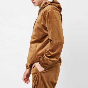 Survêtement en tissu de velours pour hommes personnalisé en gros 2 pièces sweat à capuche zippé grande taille pour l'hiver - Product Image 6