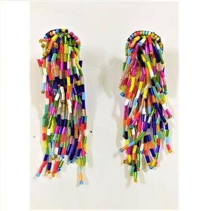 Pendientes Étnicos Bordados con Cuentas de Semillas para Boda y Compromiso, Hechos a Mano en India, Colores Personalizados para Mujeres y Niñas - Product Image 4