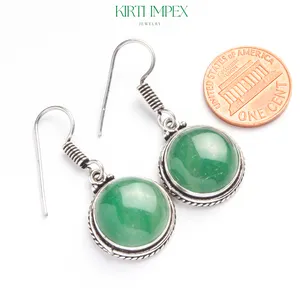 Green Aventurine Earrings Silver Overlay 10 MM Exotic Wholesale eBay Hot Selling Chunky Boho Jewelry For Women American Jewelry