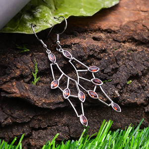 Boucle d'oreille pendante en argent Sterling 92.5 en forme de Marquise de 5.7 grammes, bijoux en grenat naturel du maroc, cadeau mignon pour femmes - Product Image 2