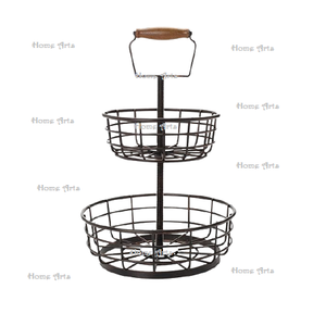 Iron <b>Black</b> Color Fruits <b>Storage</b> <b>Basket</b> <b>With</b> Superior Quality Round Shape <b>Storage</b> <b>Basket</b> For Kitchenware Use - Product Image 4