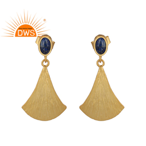 Pendientes de Piedra Preciosa de Lapislázuli Azul, Plata de Ley Chapada en Oro, Pendientes Colgantes de Diseño, Joyería al por Mayor, Colección Clásica - Product Image 1