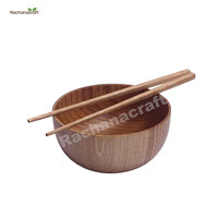 Bol rond en bois épais naturel, pour soupe de riz, pâte à dîner, nourriture mélange de fruits, bols de service à salade, 10 pièces