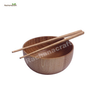 Cuenco redondo de madera gruesa Natural, cuenco de madera para arroz, sopa, masa, comida, fruta, ensalada, cuencos para servir - Product Image 3