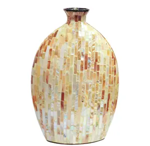 Cheap Wholesale Bamboo Wood Mother of Pearl Mosaic Vase Natural Products Made in Vietnam Handicrafts for Home Decor