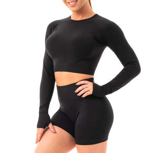 High Quality Women's Long Sleeve Fitness Crop <b>Top</b> Breathable Yoga Sports Short Length <b>Knitted</b> <b>Top</b> in Hip Hop Style - Product Image 3