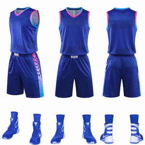 Ensemble de maillots de basket-ball Wildcats, uniforme sublimé sans manches à col en V, bleu et blanc, avec logo, short à cordon de serrage, unisexe adulte, respirant - Product Image 5