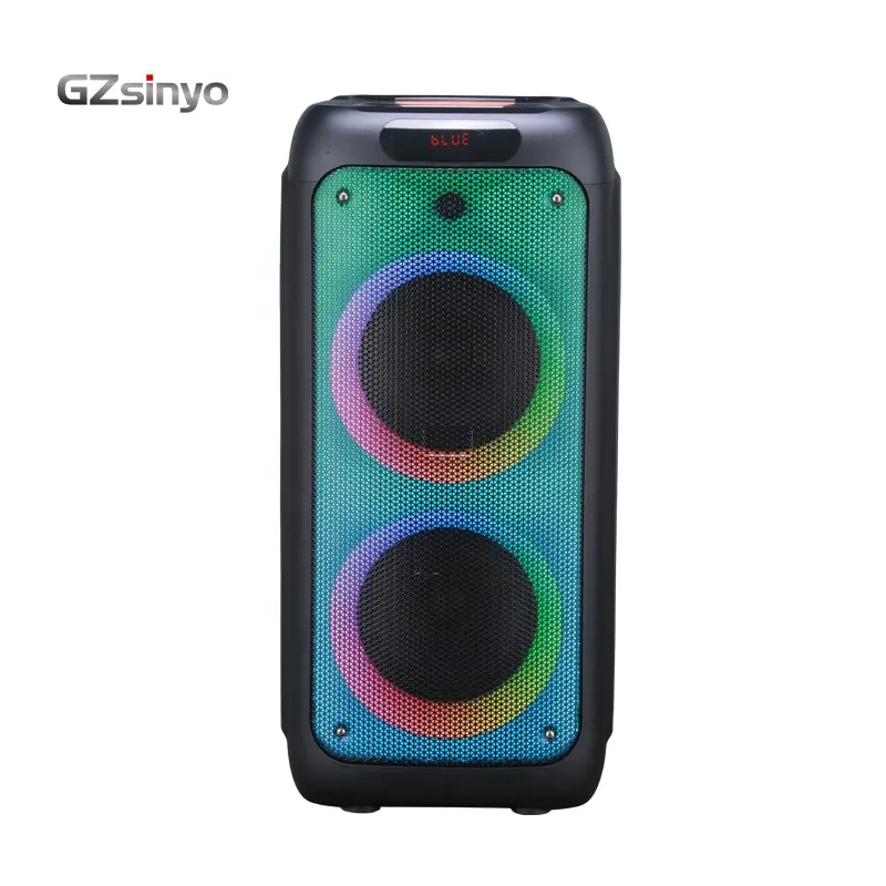 Hot-sale double 8 inch portable rechargeable BT speakers audio system sound with flame light