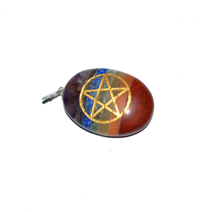 Colgantes de Madera Ovalados con Pentagrama y Chakra, Grabados, con Piedra Curativa Clásica, para Regalo Unisex, al Mejor Precio - Product Image 1