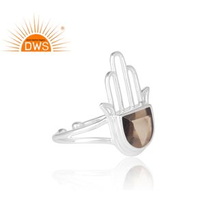 Designer Natural Smoky Gemstone Hand Shape Cocktail <b>Ring</b> Jewelry Manufacturer Fine 925 Sterling <b>Silver</b> Hamas <b>Statement</b> <b>Ring</b> - Product Image 3