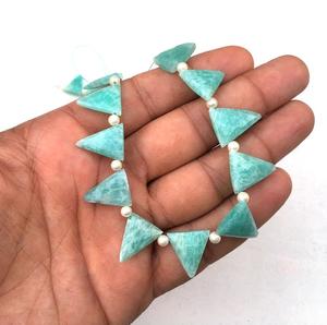 <b>Top</b> Quality 1 Strand Natural Amazonite Gemstone 21 Pieces Faceted Triangle Shape Briolette Beads Wholesale - Product Image 4