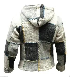 Veste Hippie en laine naturelle, vêtement pour hommes, sweat à capuche doublé polaire, gris, Festival, style bohème