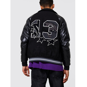 Veste en chenille brodée sur le devant avec boutons en laine et manches en cuir pour hommes Varsity Letterman Jacket at Wholesale 2024 - Product Image 3
