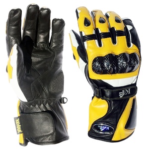 Gants de course en cuir Keven à doigts entiers, jaune, noir, blanc, avec sangle de poignet réglable pour la conduite - Product Image 2