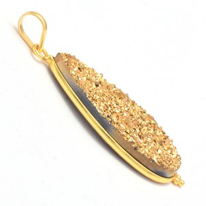 Colgante de piedras preciosas de titanio y oro de pera hecho a mano, colgante de Plata de Ley 925 sólida/chapado en oro, collar de drusa para proveedores - Product Image 3