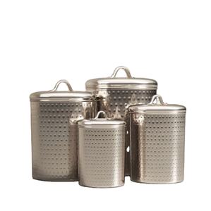 Contenedores redondos galvanizados para almacenamiento de alimentos en metal con acabado martillado, ideales para la organización de la cocina y el uso en restaurantes - Product Image 1