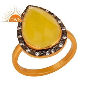 Bague de pierre de lune jaune naturelle en argent, fabricant de bijoux en pierre précieuse, Look tendance, plaqué or 18 carats - Product Image 1