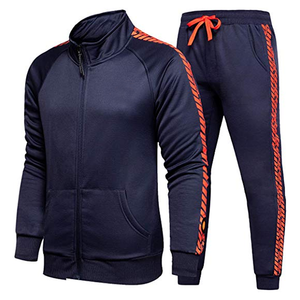 Chándal negro para hombre con cremallera completa, cuello alto, color liso, ropa informal para correr con bolsillos laterales, corte regular, para otoño - Product Image 3